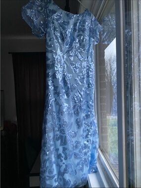 Light Blue Sequin Evening Gown